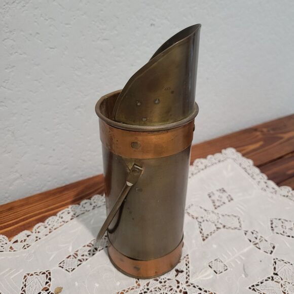 Vintage Brass And Copper Rustic Match Stick Holder Striker + Handle 8” MCM Old - Picture 4 of 13